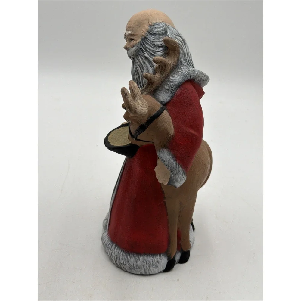 Santa Claus Feeding Reindeer Ceramic Statue VINTAGE Christmas not Rudolph